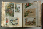 Example of a 19th or early 20th century scrapbook with various pasted pieces.