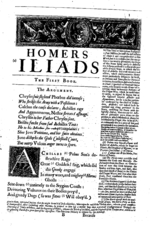 John Ogilby, <i>Homer: His Iliads Translated, Adorn'd with Sculpture, and Illustrated with Annotations</i> (London: Thomas Rycroft, 1660), Wing H2548, p. 1